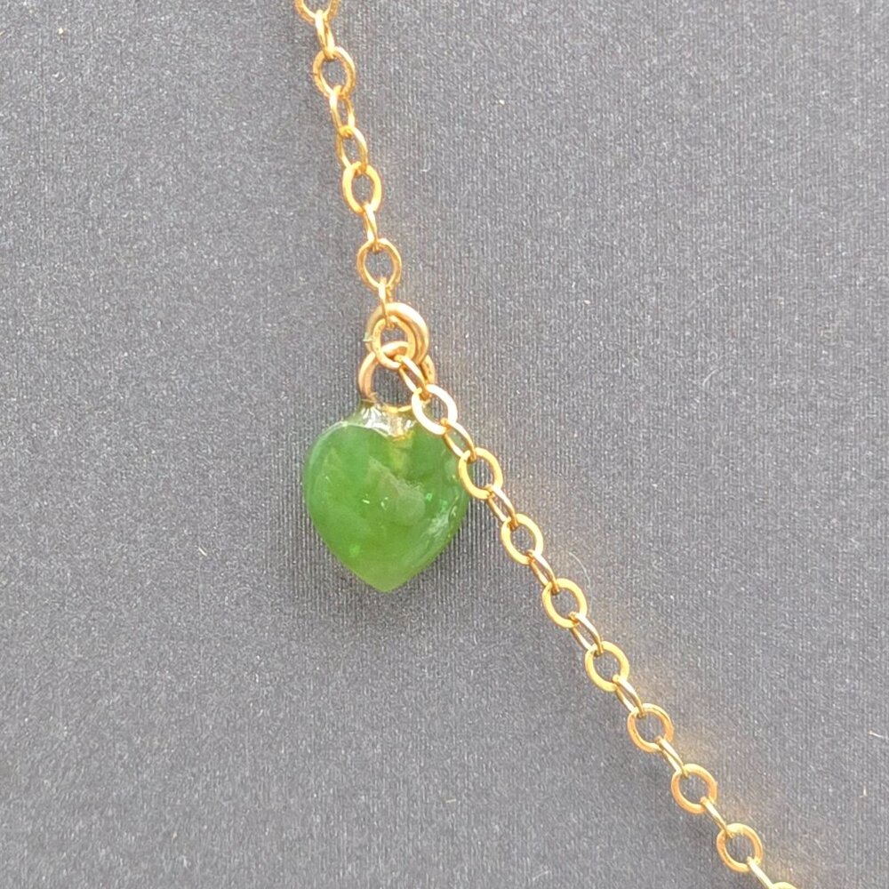 Vintage 14K Gold Filled Jade Heart Necklace 16" Five Station Dangle Minimalist - Picture 9 of 11
